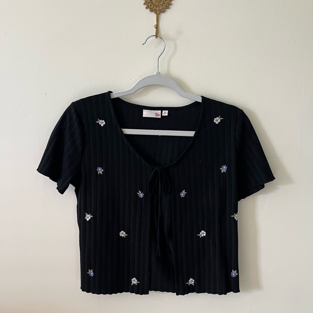 SO Black Floral Embroidered Blouse
